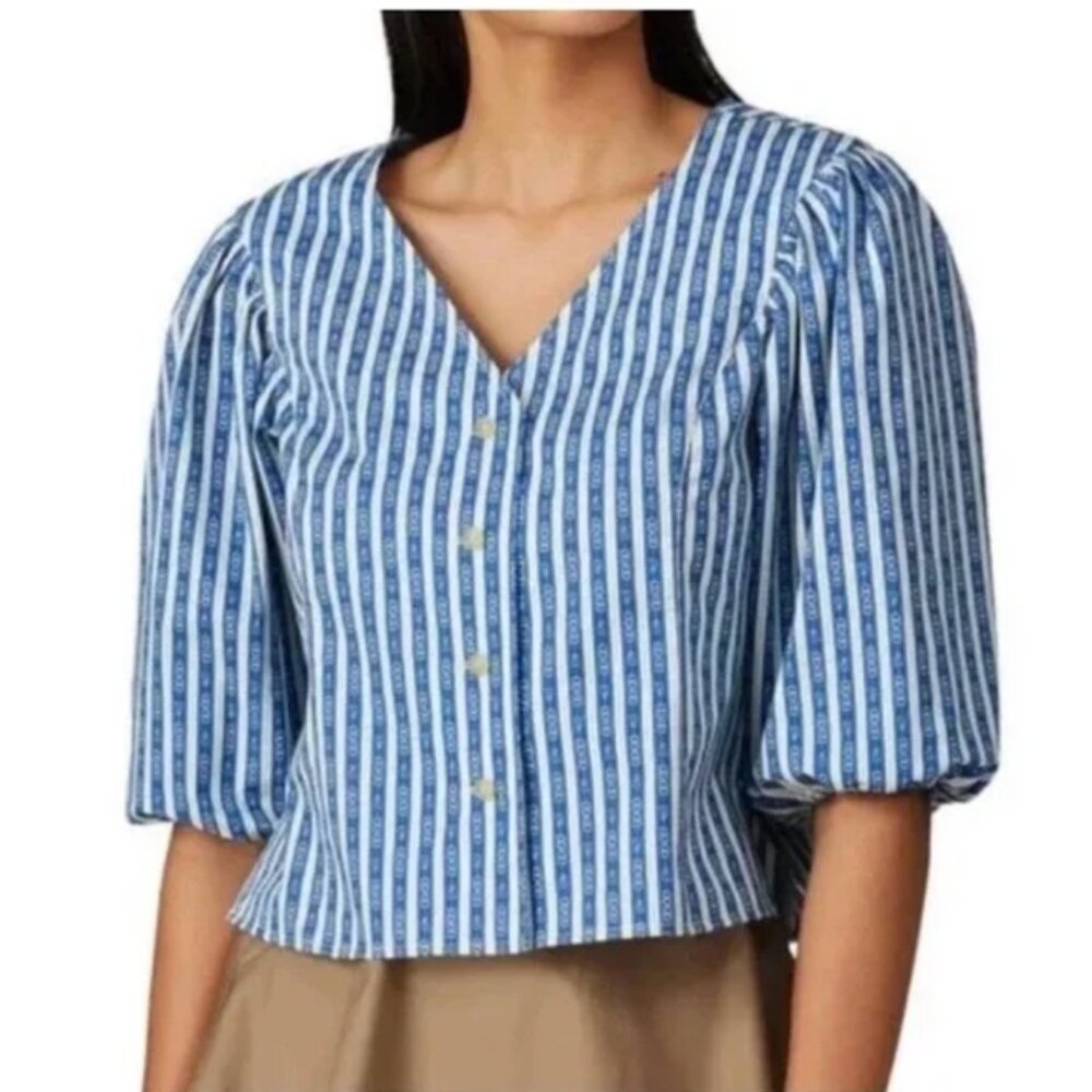 Tory Burch Gemini Link Puff Sleeve Blouse sz 2 NWOT